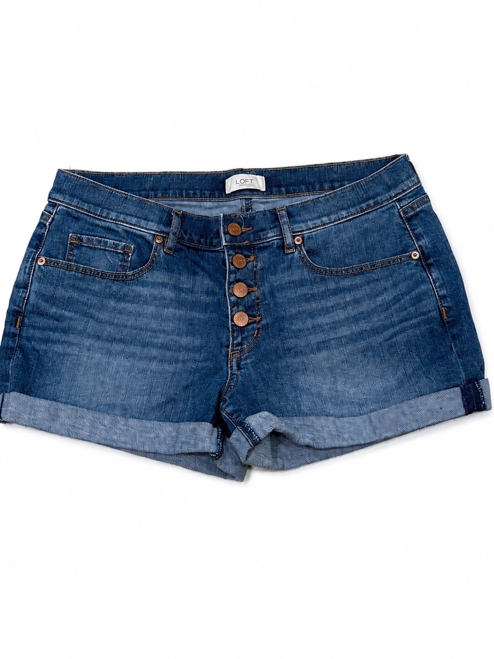 LOFT Blue Denim Button-Front Rolled Hem Shorts Size 6